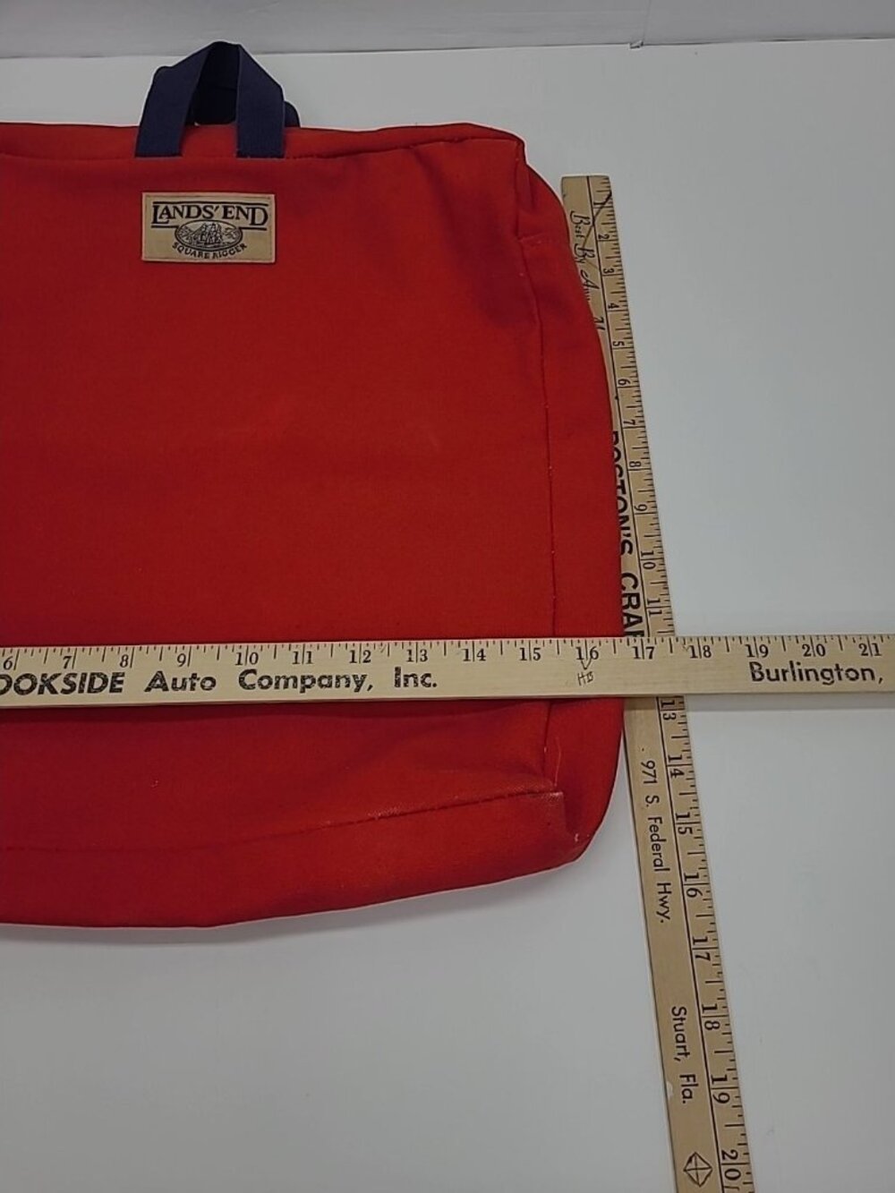 Vintage Lands' End Square Rigger Canvas Bag with Handles Red 15"x14" - Picture 3 of 4